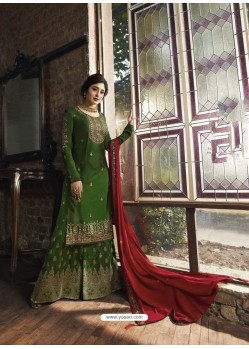 Dark Green Satin Georgette Embroidered Designer Sarara Suit