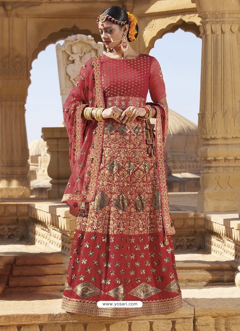 Buy Crimson Raw Silk Heavy Embroidered Designer Bridal Lehenga Choli | Bridal  Lehenga Choli