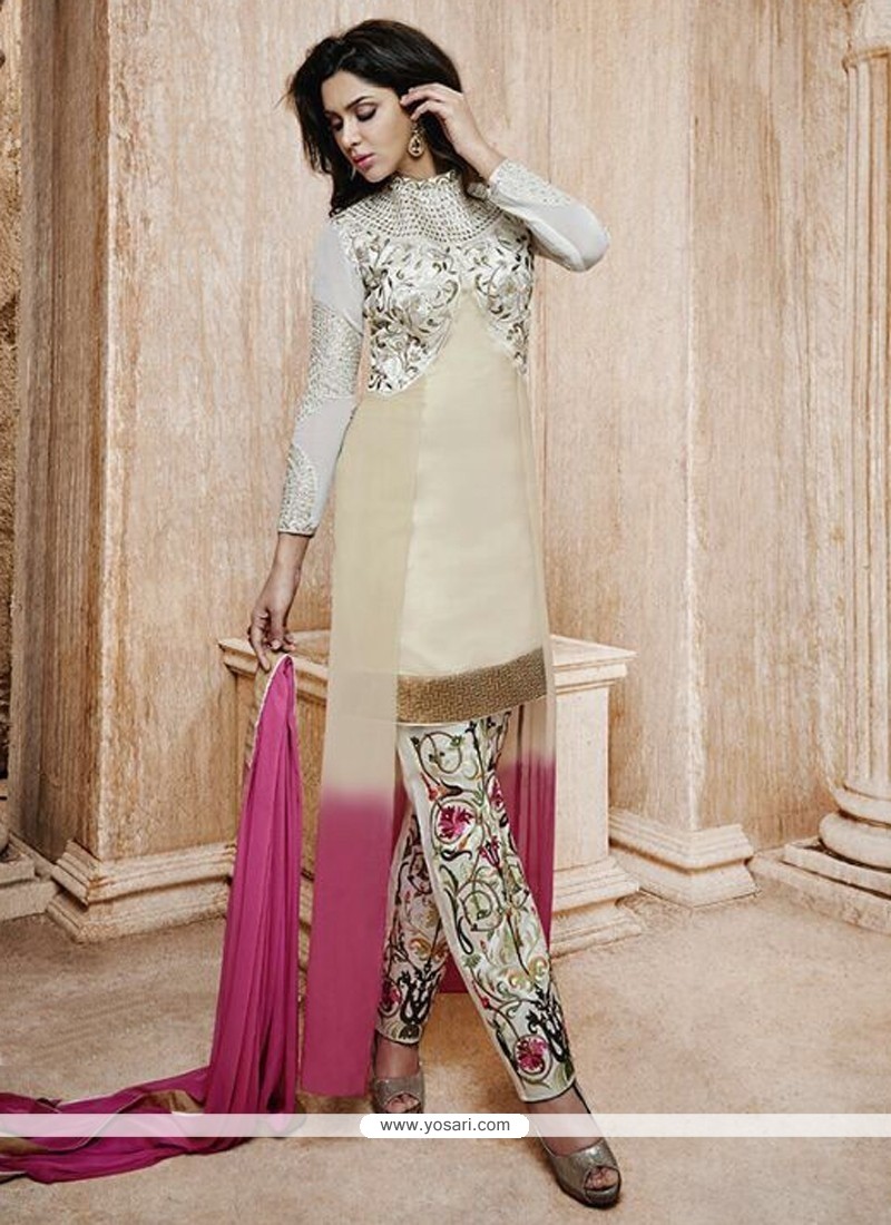 Cream Bhagalpuri Silk Pant Style Salwar Suit