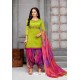 Parrot Green And Multi Colour Silk Embroidered Patiala Salwar Suit