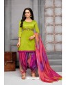 Parrot Green And Multi Colour Silk Embroidered Patiala Salwar Suit