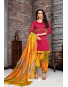 Rose Red And Multi Colour Silk Embroidered Patiala Salwar Suit