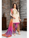 Off White And Multi Colour Silk Embroidered Patiala Salwar Suit