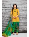 Yellow And Green Silk Embroidered Patiala Salwar Suit