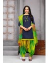 Navy Blue And Multi Colour Silk Embroidered Patiala Salwar Suit