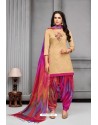Light Beige And Multi Colour Silk Embroidered Patiala Salwar Suit