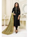 Black Upada Silk Embroidered Churidar Suit