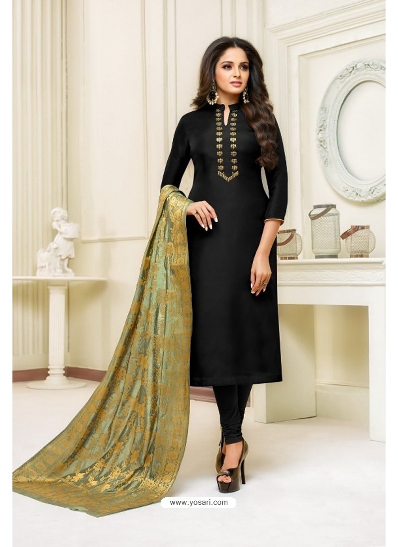 Charcoal Black Georgette Base Designer Anarkali Suit With Churidar Set –  Fabvilla