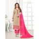 Beige And Pink Georgette Embroidered Straight Suit