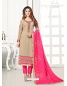 Beige And Pink Georgette Embroidered Straight Suit