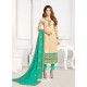 Light Beige And Mint Georgette Embroidered Straight Suit