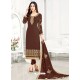 Coffee Georgette Embroidered Straight Suit