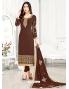 Coffee Georgette Embroidered Straight Suit