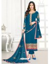 Teal Blue Georgette Embroidered Straight Suit