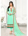 Sea Green Georgette Embroidered Straight Suit