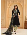 Black And Olive Glaze Cotton Digital Printed Churidar Suit