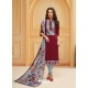 Maroon And Grey Glaze Cotton Digital Printed Churidar Suit