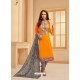 Orange And Grey Glaze Cotton Digital Printed Churidar Suit