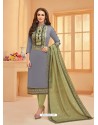 Grey And Mehendi Glaze Cotton Digital Printed Churidar Suit