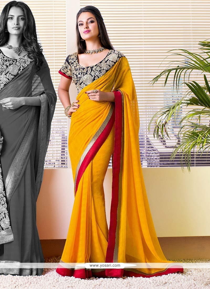 Competent Mustard Shaded Faux Georgette Saree