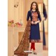 Navy And Red Glaze Cotton Digital Printed Churidar Suit