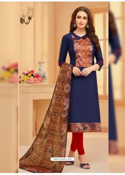 Navy And Red Glaze Cotton Digital Printed Churidar Suit