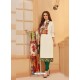 Off White And Red Glaze Cotton Digital Printed Churidar Suit