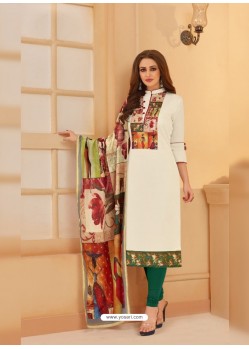 Off White And Red Glaze Cotton Digital Printed Churidar Suit