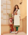 Off White And Red Glaze Cotton Digital Printed Churidar Suit