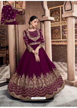 Purple Georgette Heavy Embroidered Designer Anarkali Suit