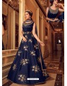 Navy Blue Bangalori Silk Embroidered Designer Anarkali Suit
