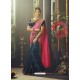 Navy And Pink Japan Crepe Embroidered Designer Party Wear Saree