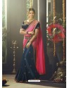 Navy And Pink Japan Crepe Embroidered Designer Party Wear Saree