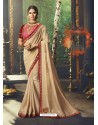 Cream Silk Embroidered Designer Party Wear Saree