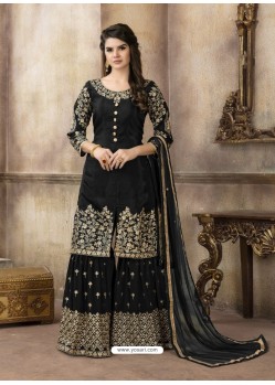 Black Pure Viscose Upada Silk Designer Sarara Suit