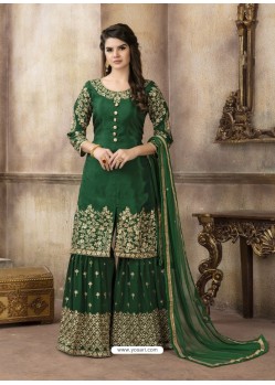 Dark Green Pure Viscose Upada Silk Designer Sarara Suit