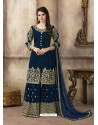 Navy Blue Pure Viscose Upada Silk Designer Sarara Suit