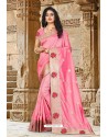 Light Pink Vichitra Silk Resham Border Designer Saree