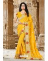 Yellow Vichitra Silk Resham Border Designer Saree