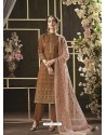 Brown Poly Cotton Foil Printed Straight Suit