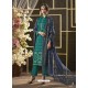 Teal Poly Cotton Foil Printed Straight Suit