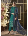Teal Poly Cotton Foil Printed Straight Suit