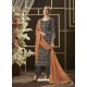 Dull Grey Poly Cotton Foil Printed Straight Suit