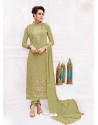 Olive Green Pure Georgette Full Embroidered Churidar Suit