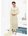 Off White Pure Georgette Full Embroidered Churidar Suit