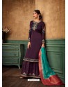 Purple Satin Georgette Heavy Embroidered Designer Sarara Suit