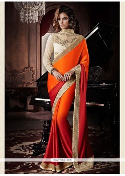 Orange And Red Shaded Satin Georgette Saree