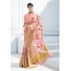 Peach Organza Silk Embroidered Designer Saree