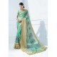 Aqua Mint Organza Silk Embroidered Designer Saree