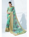 Aqua Mint Organza Silk Embroidered Designer Saree